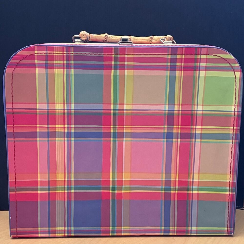 Punch Studio Rainbow Plaid Suitcase Box Bamboo Handle Metal Latch Decorative